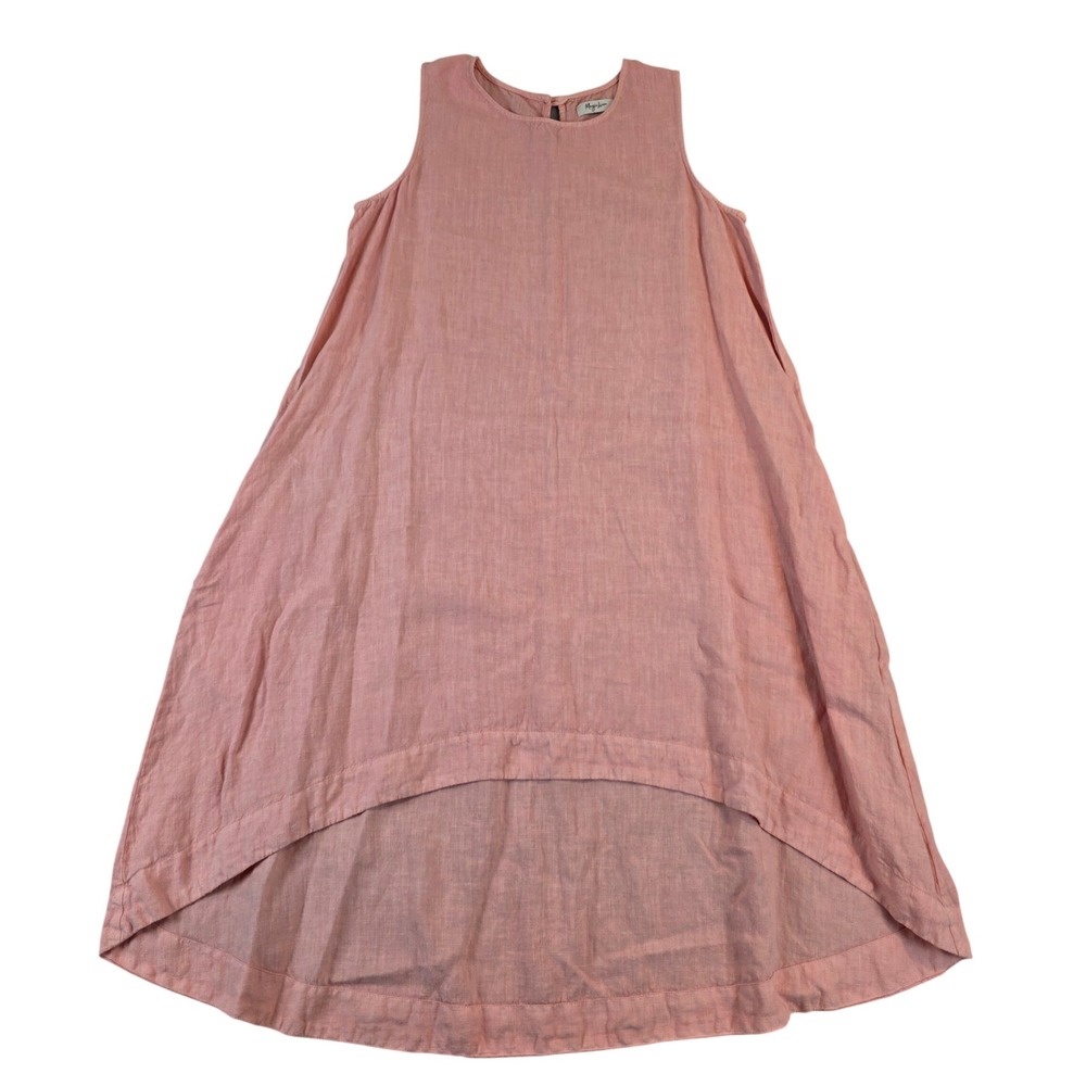 MagicLinen Pink 100% Linen High-Low Sleeveless Trapeze Dress with Pockets M